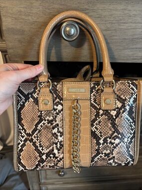 Aldo Tan & Snake-Print Satchel with Gold Chain Detail with attachable strap